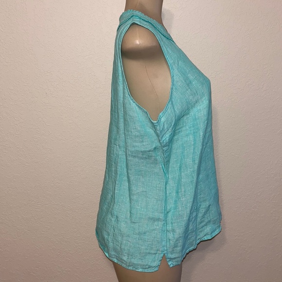 Talbots Gorgeous Turquoise Linen Sleeveless Blouse - Picture 5 of 6